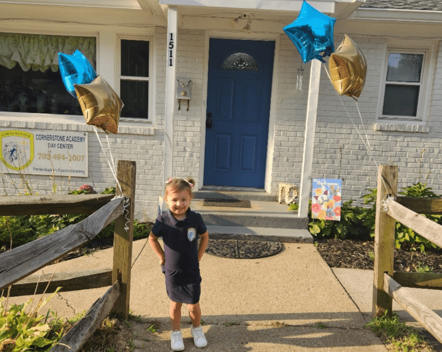 Student wearing uniform on first day of school