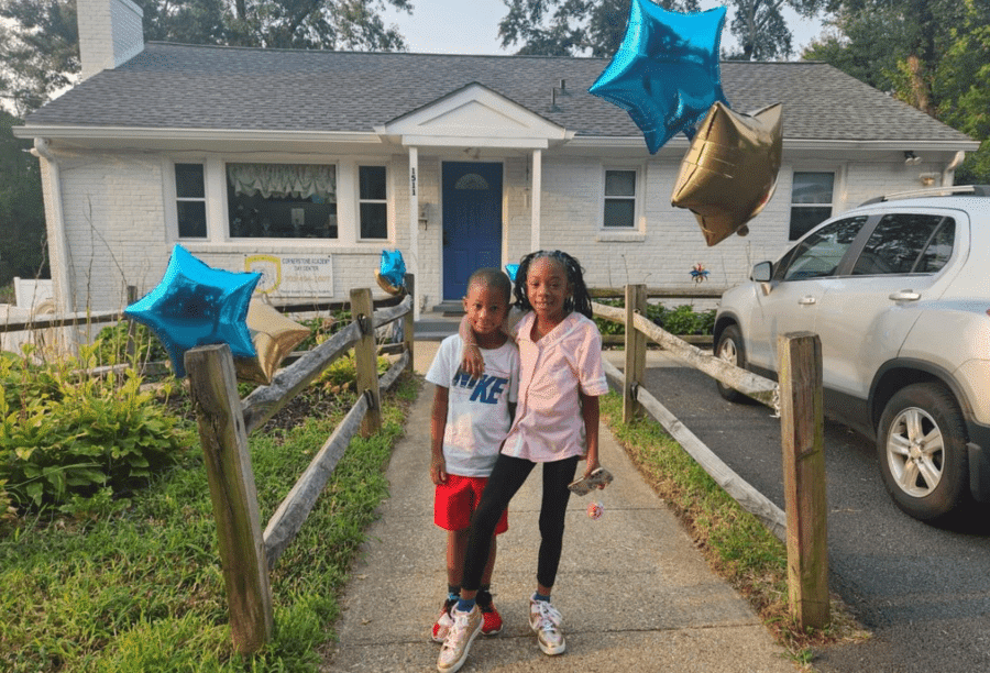 Students on sidewalk - First day of school!